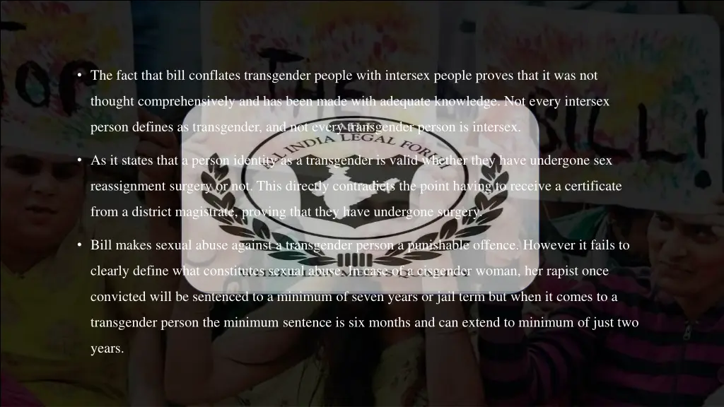 the fact that bill conflates transgender people