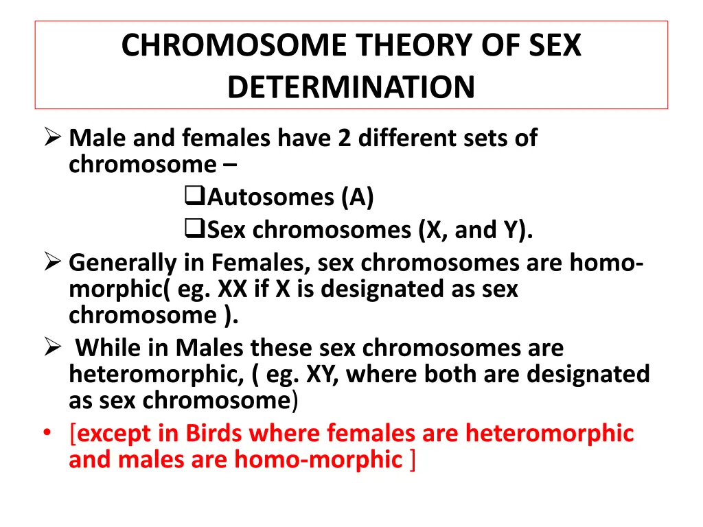 chromosome theory of sex determination