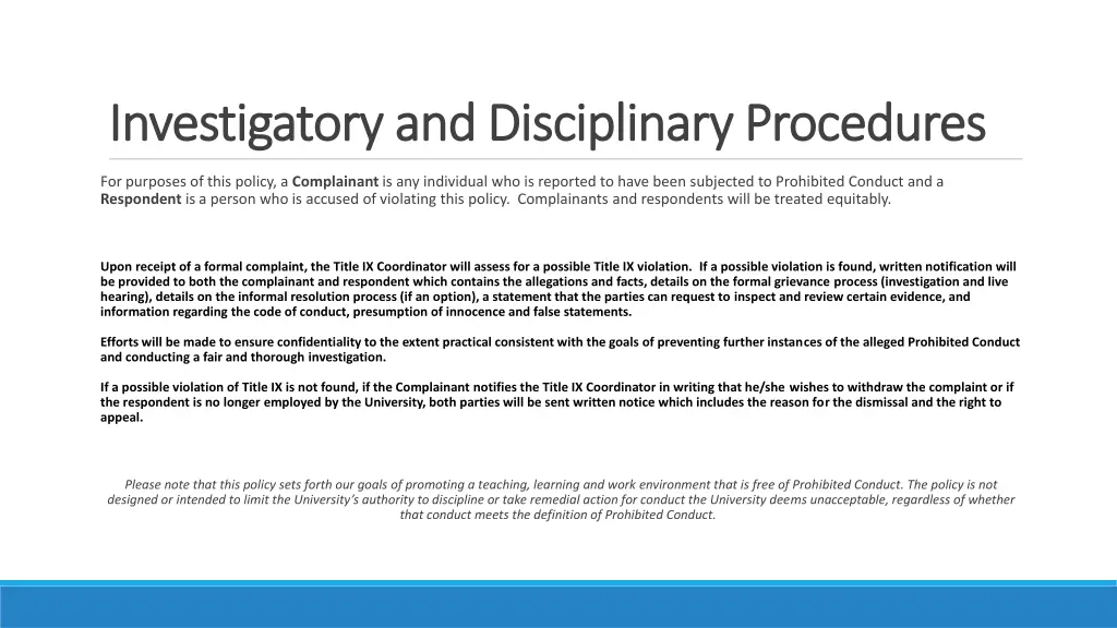investigatory and disciplinary procedures