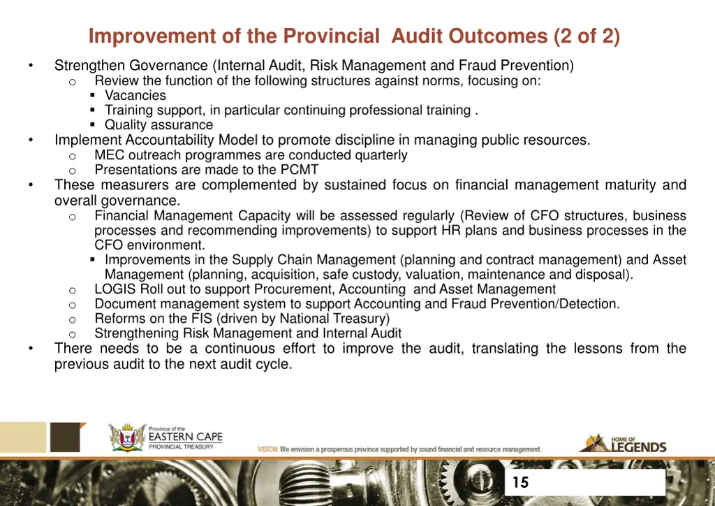 improvement of the provincial audit outcomes 1