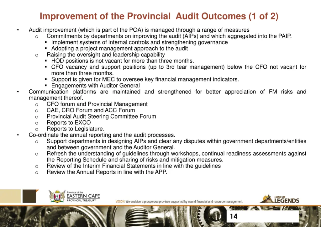 improvement of the provincial audit outcomes