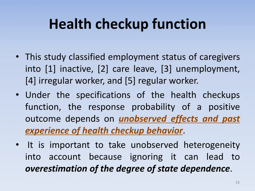 health checkup function