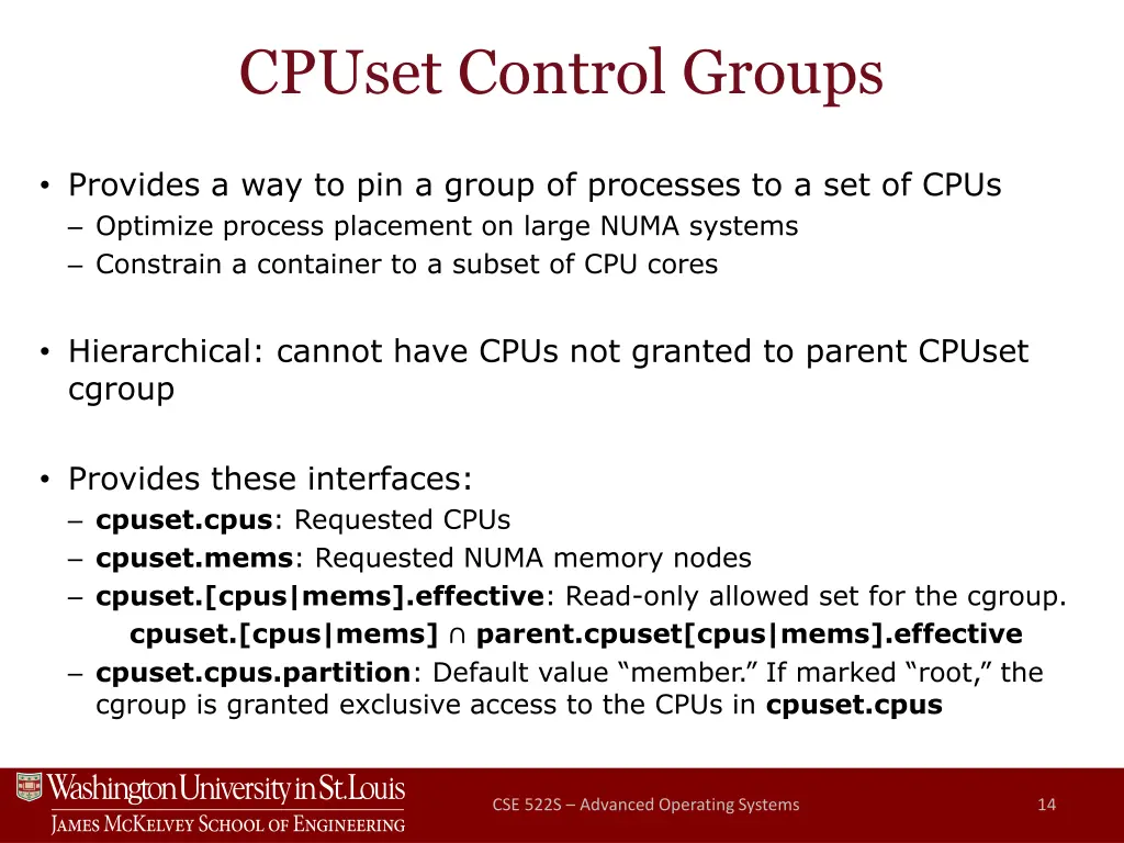 cpuset control groups