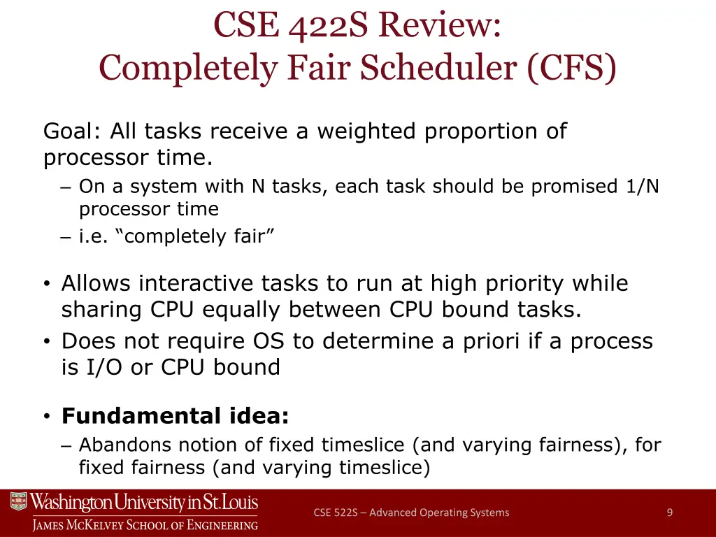 cse 422s review completely fair scheduler cfs