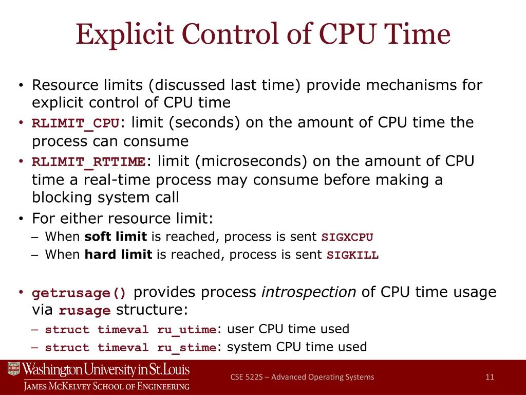 explicit control of cpu time