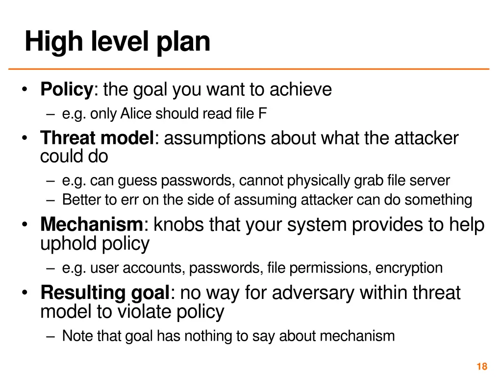 high level plan