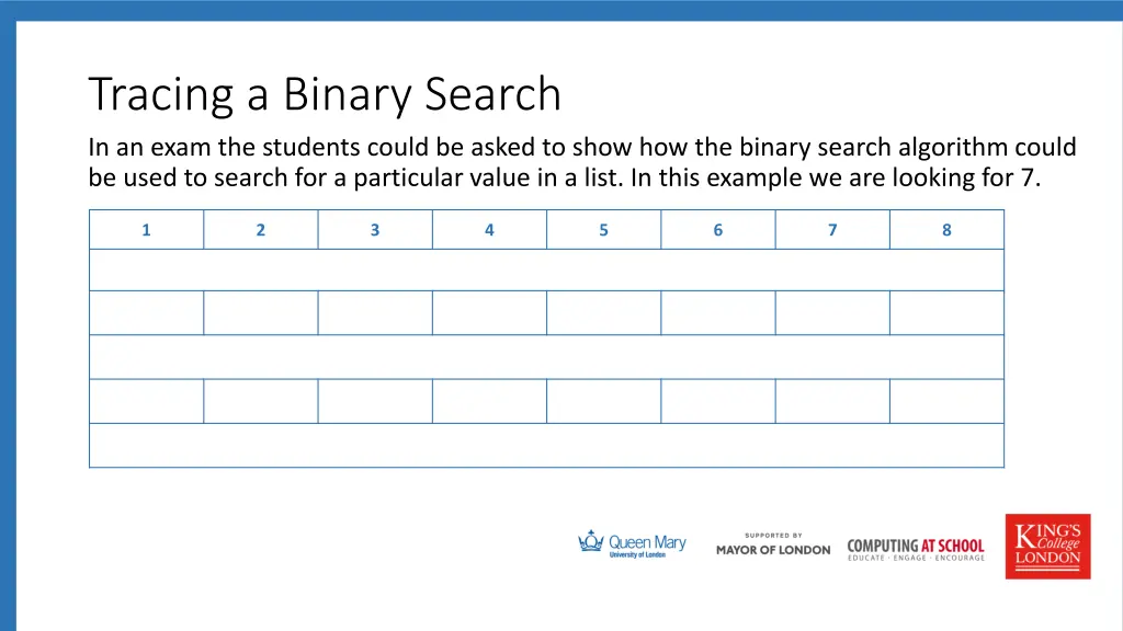 tracing a binary search in an exam the students
