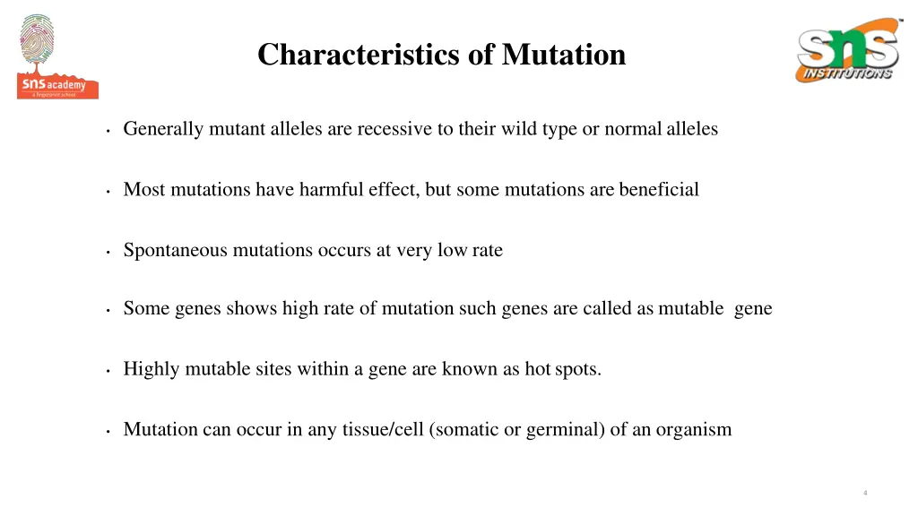 characteristics of mutation