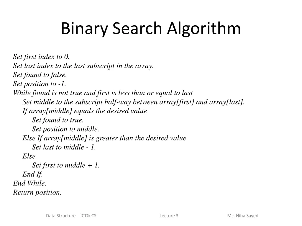 binary search algorithm