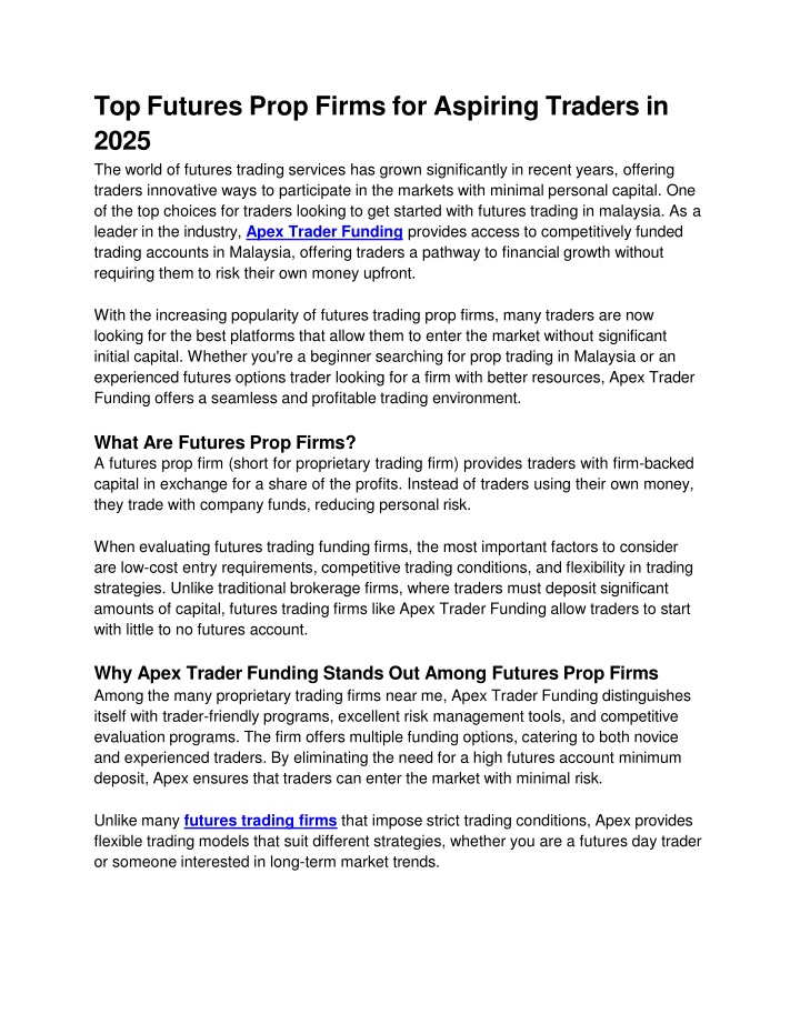 top futures prop firms for aspiring traders