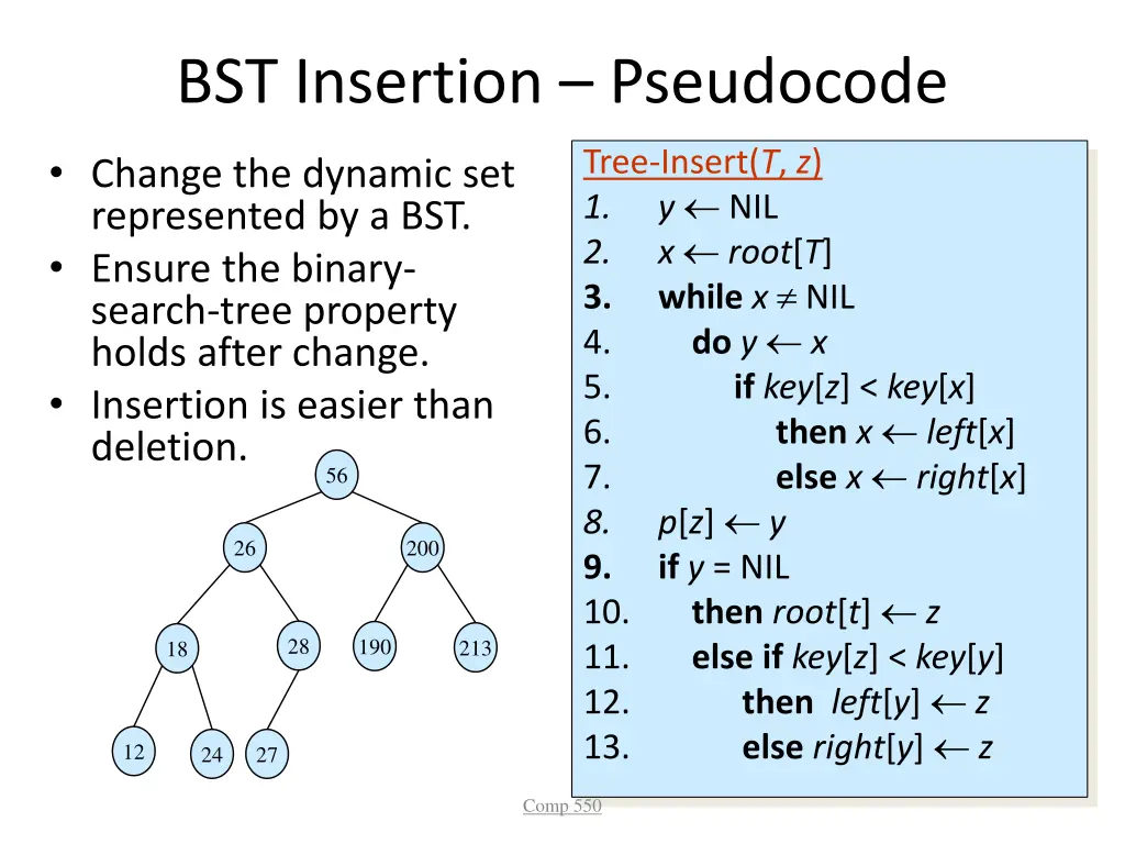 bst insertion pseudocode