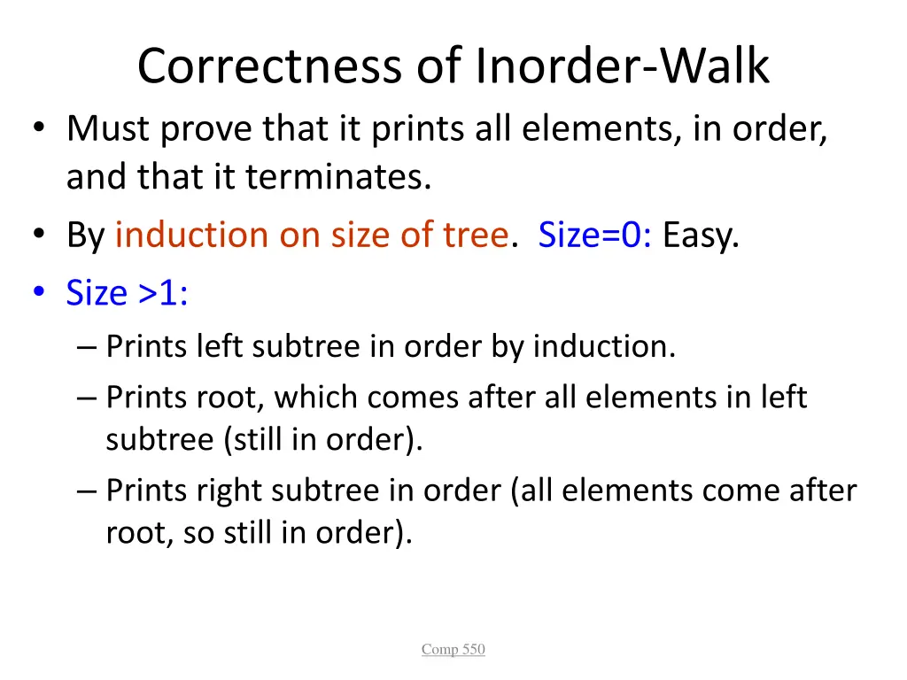 correctness of inorder walk must prove that
