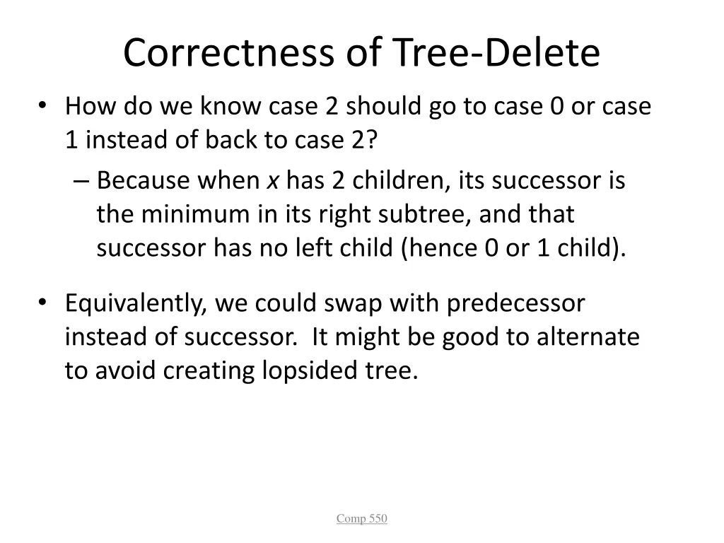 correctness of tree delete how do we know case