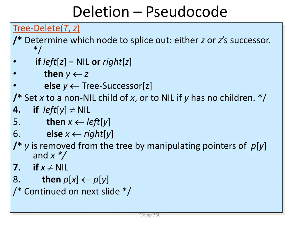 deletion pseudocode tree delete t z determine