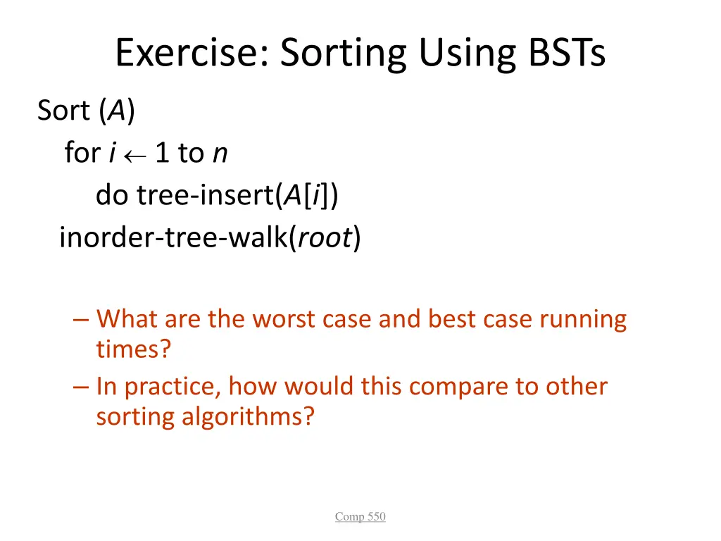 exercise sorting using bsts