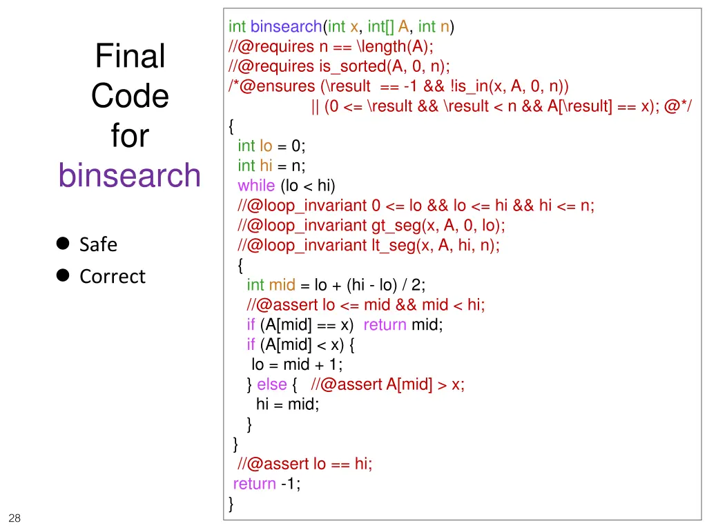 int binsearch int x int a int n @requires 1