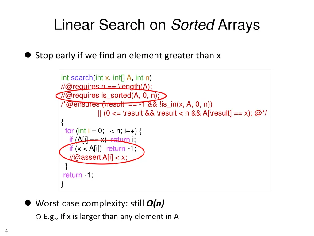 linear search on sorted arrays