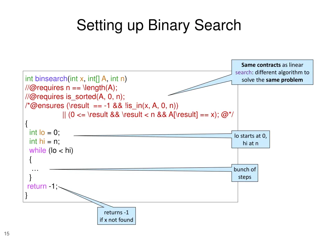 setting up binary search