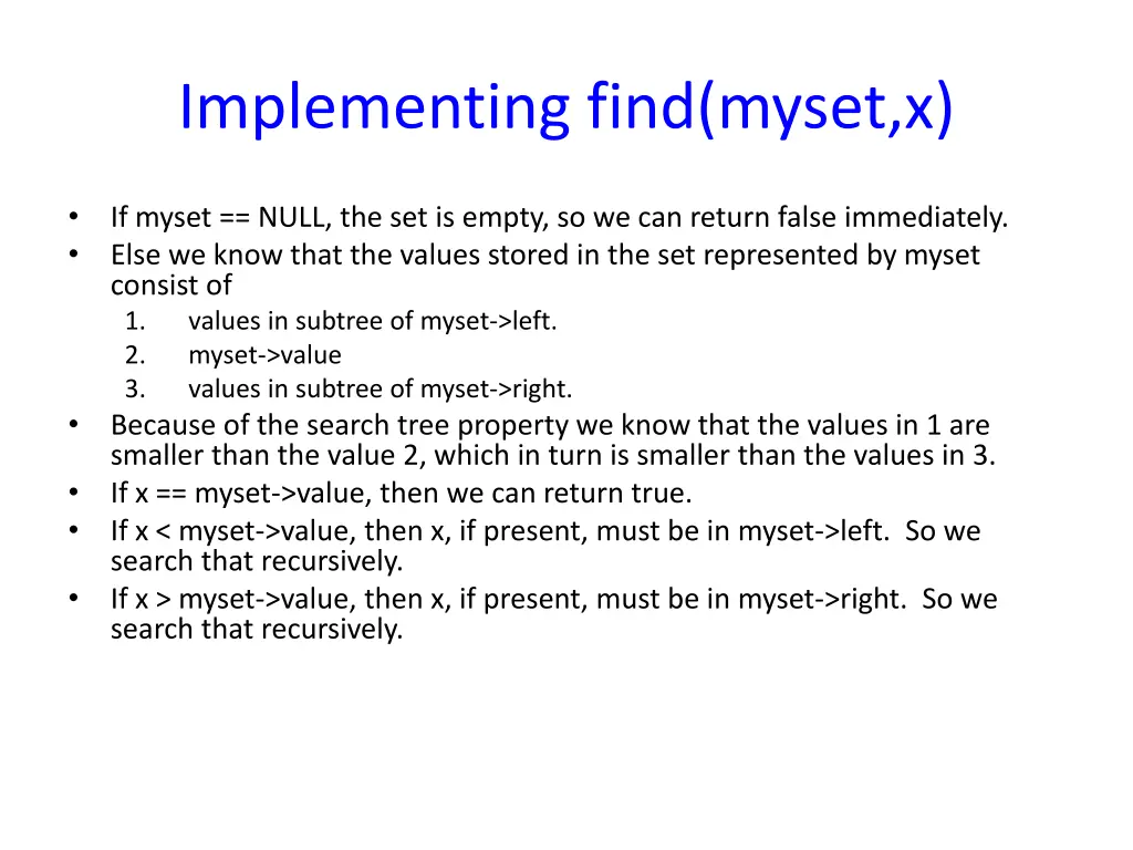 implementing find myset x