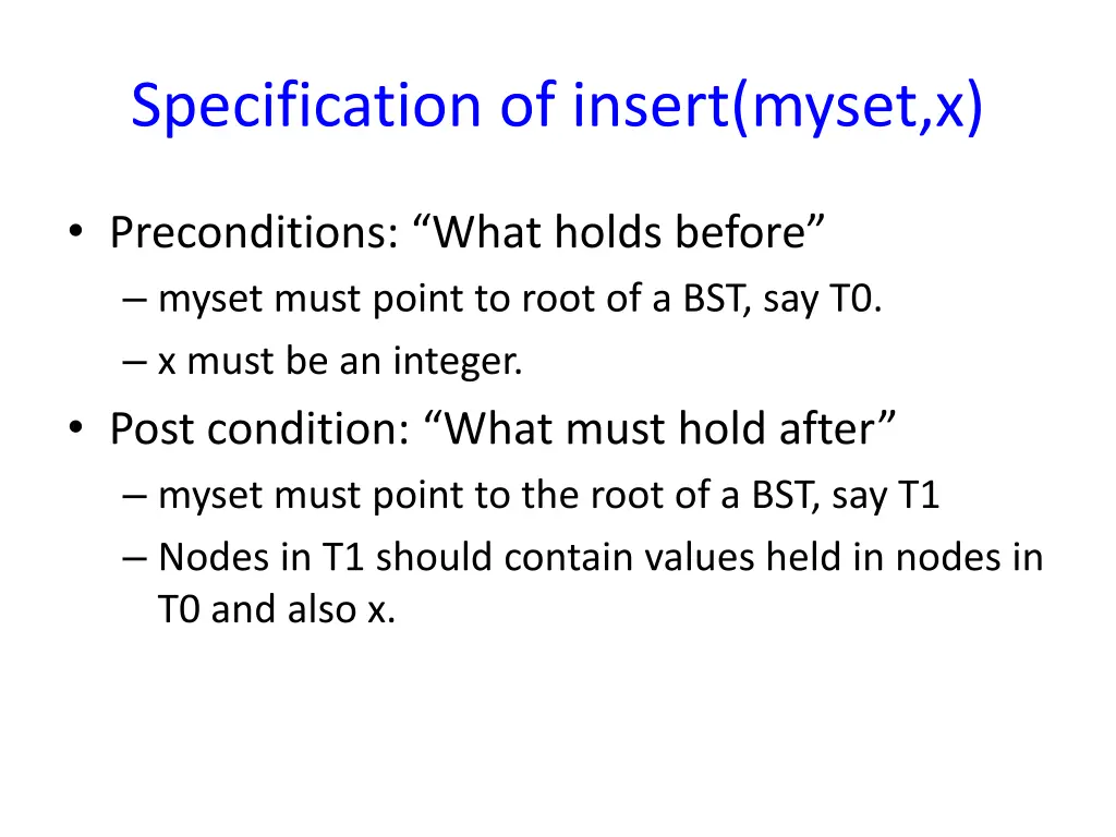specification of insert myset x