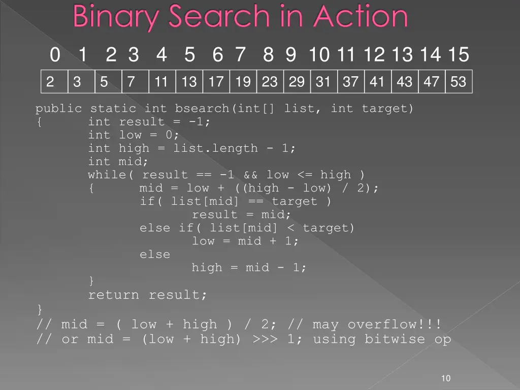 binary search in action
