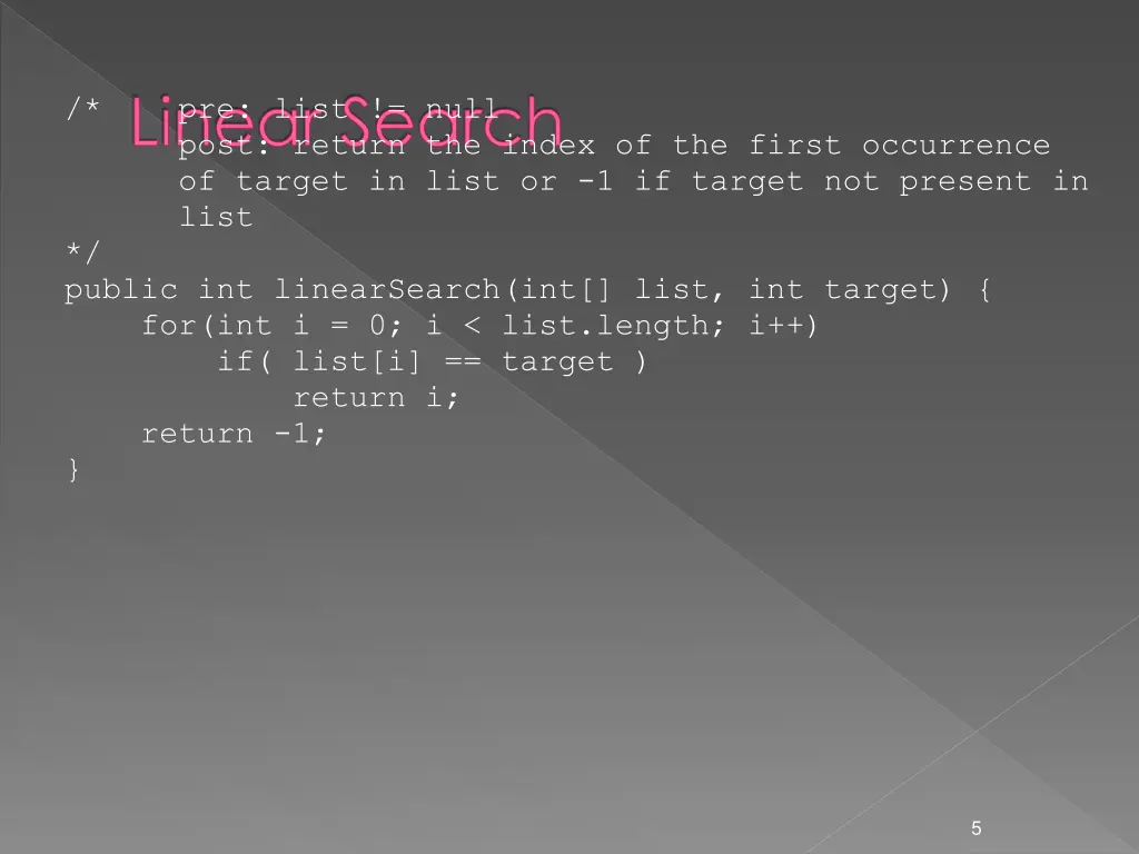 linear search post return the index of the first