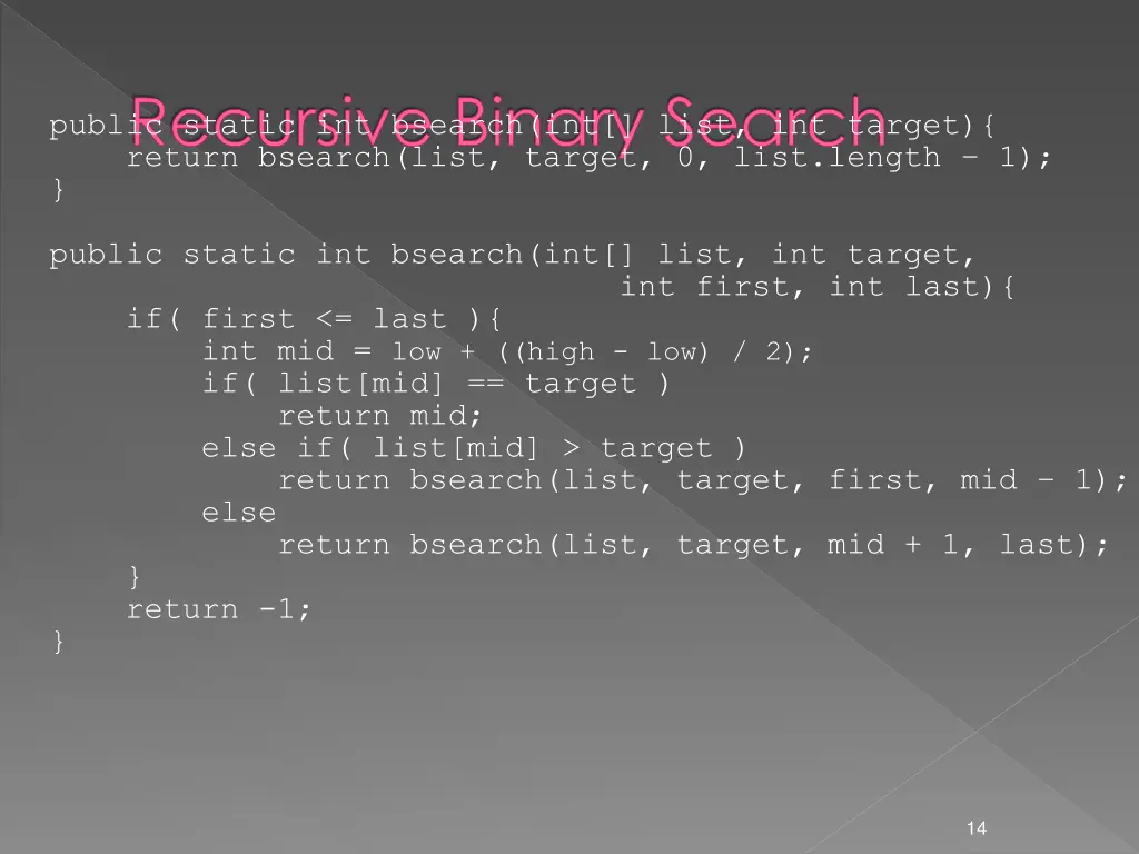 recursive binary search return bsearch list