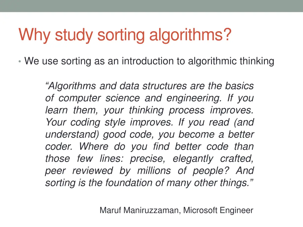 why study sorting algorithms 1