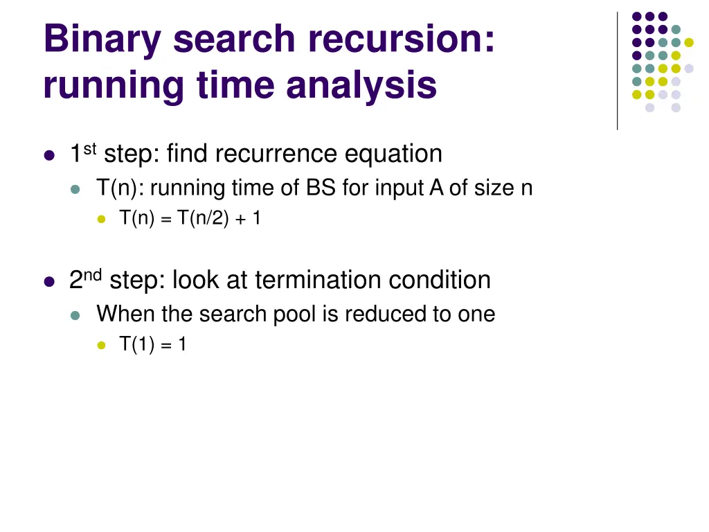 binary search recursion running time analysis