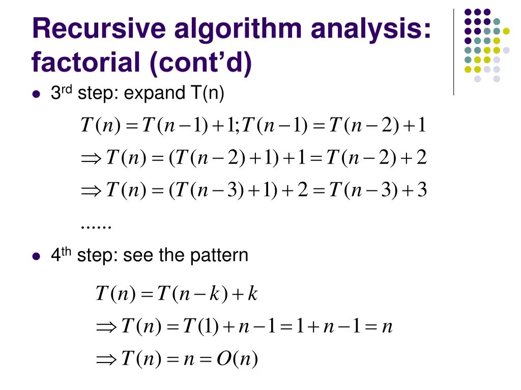 recursive algorithm analysis factorial cont