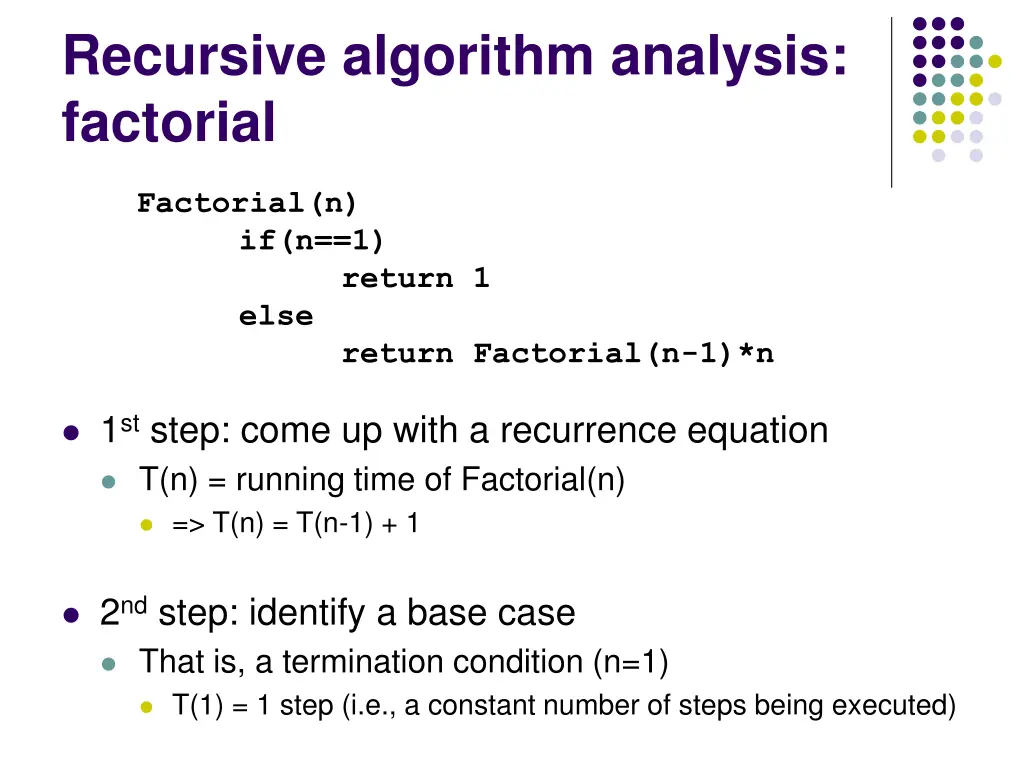 recursive algorithm analysis factorial