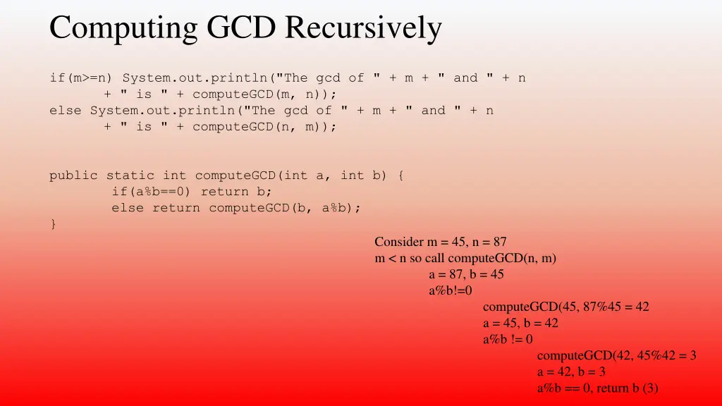 computing gcd recursively