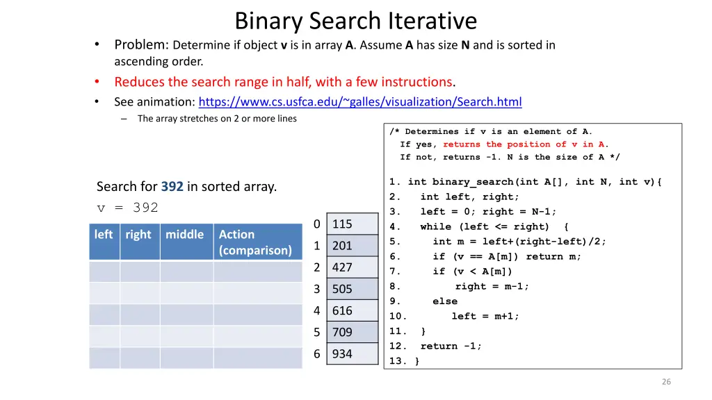 binary search iterative problem determine