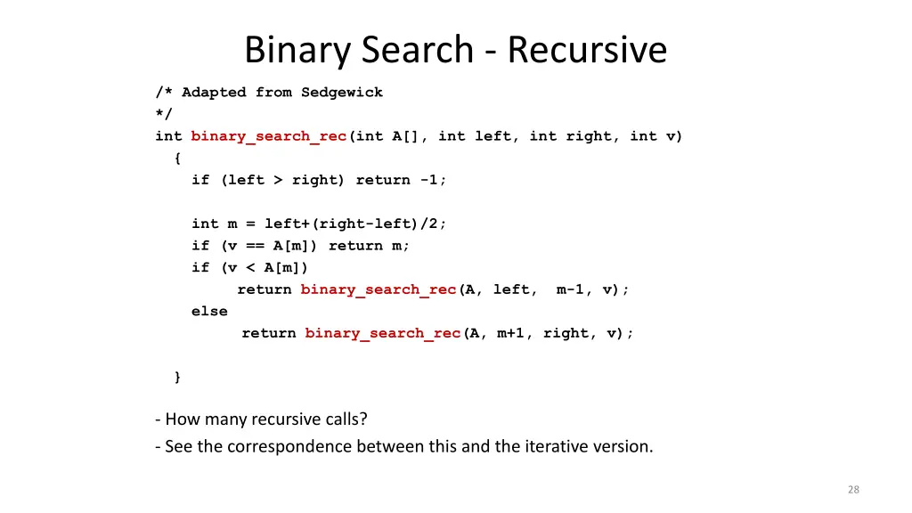 binary search recursive