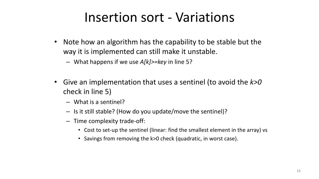 insertion sort variations
