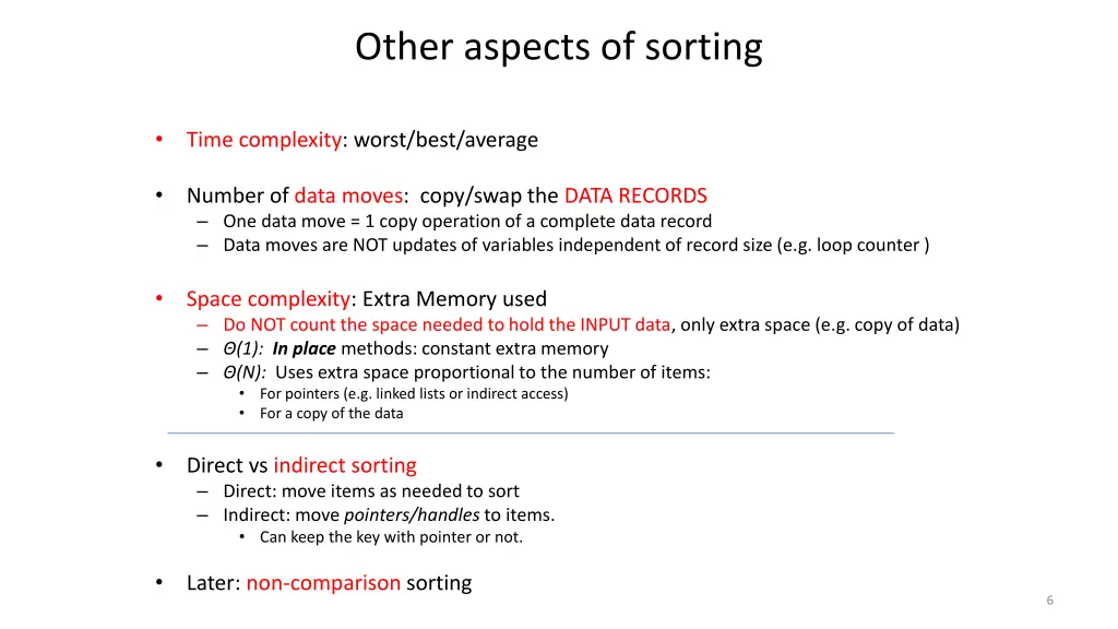 other aspects of sorting