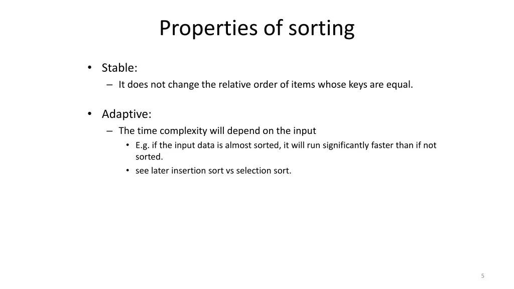 properties of sorting