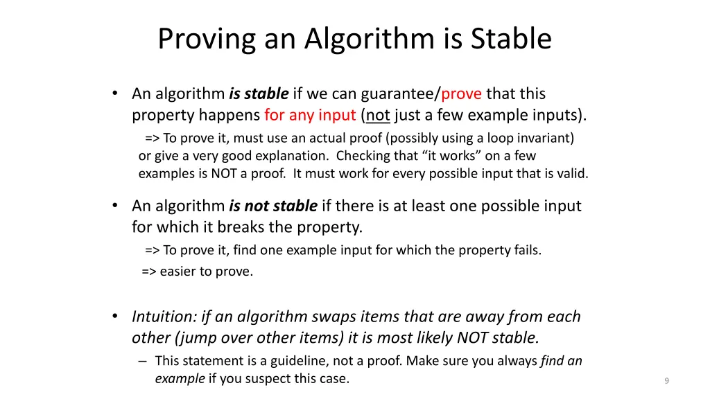 proving an algorithm is stable