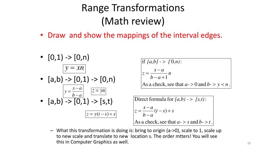 range transformations math review draw and show