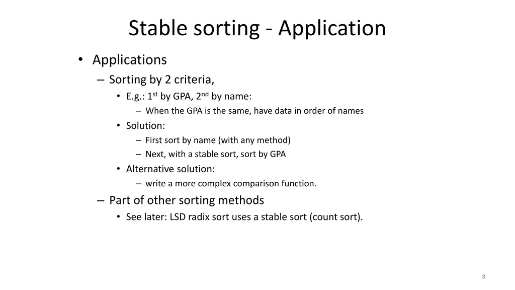 stable sorting application