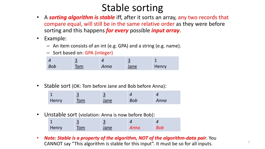 stable sorting
