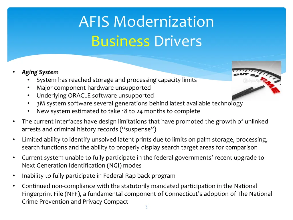 afis modernization business drivers