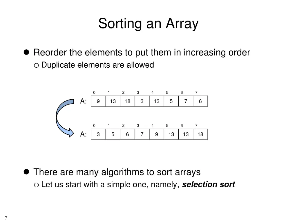 sorting an array
