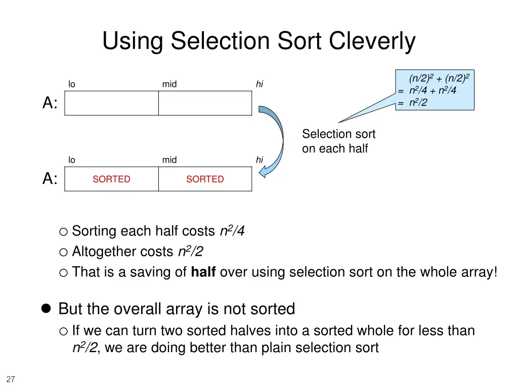 using selection sort cleverly