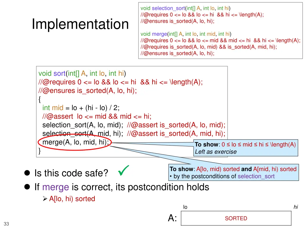 void selection sort int a int lo int hi @requires 2