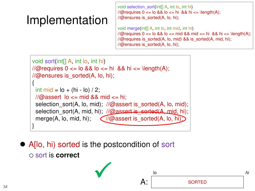 void selection sort int a int lo int hi @requires 3