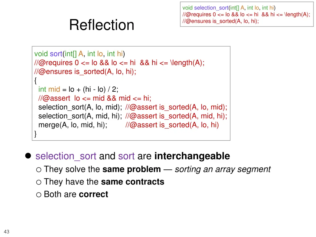 void selection sort int a int lo int hi @requires 4