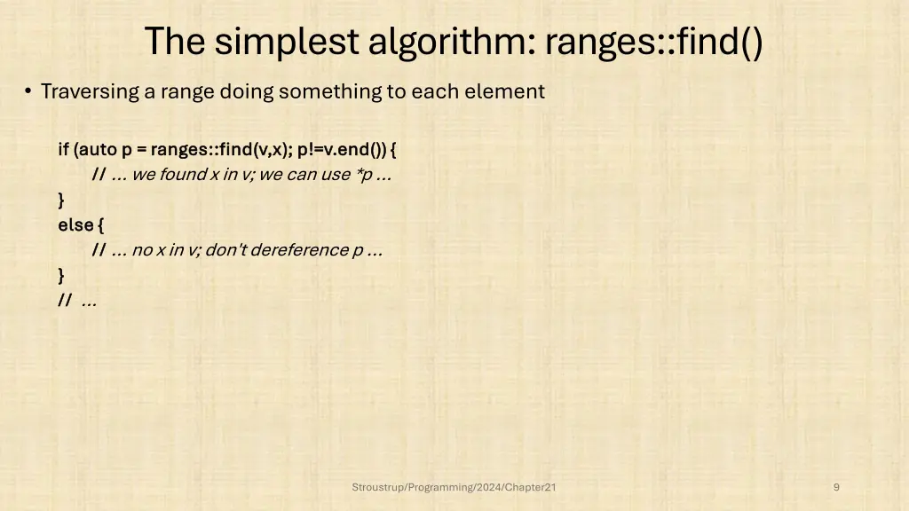 the simplest algorithm ranges find traversing