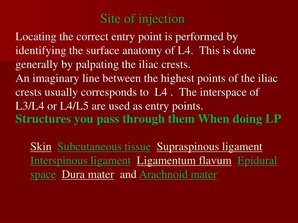 site of injection