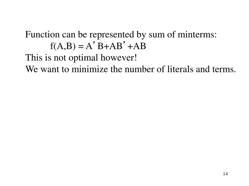 function can be represented by sum of minterms